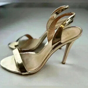 Brazilian Designer Schutz Luriane Metallic 4" High Heels Sandal Size 9.5 Gold